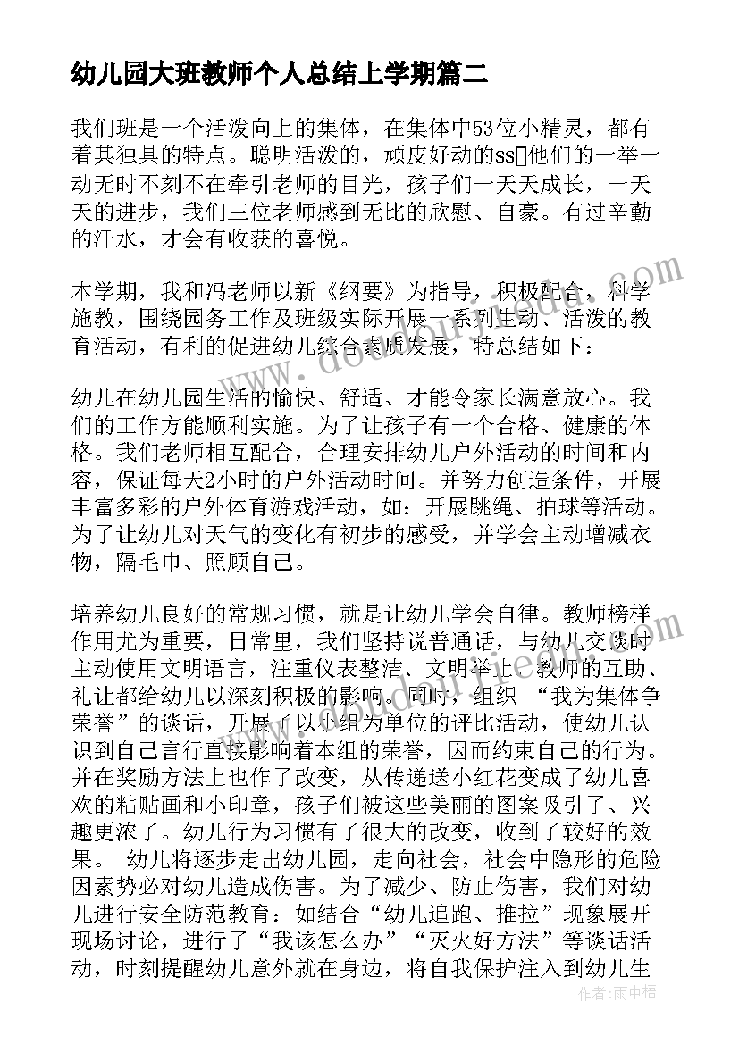 幼儿园大班教师个人总结上学期(汇总6篇)