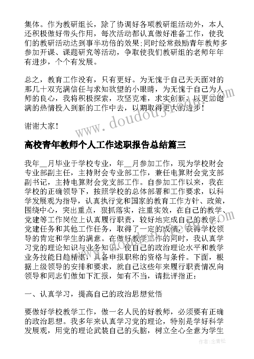 高校青年教师个人工作述职报告总结(大全5篇)