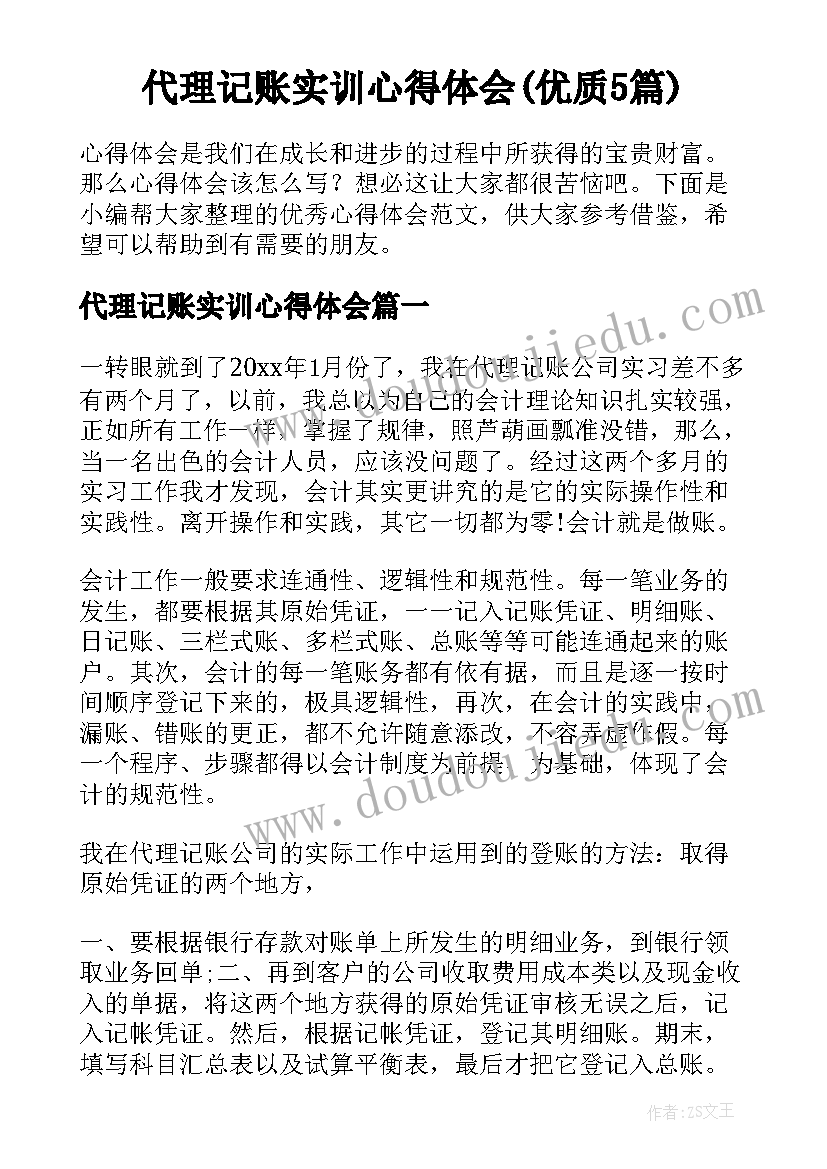 代理记账实训心得体会(优质5篇)