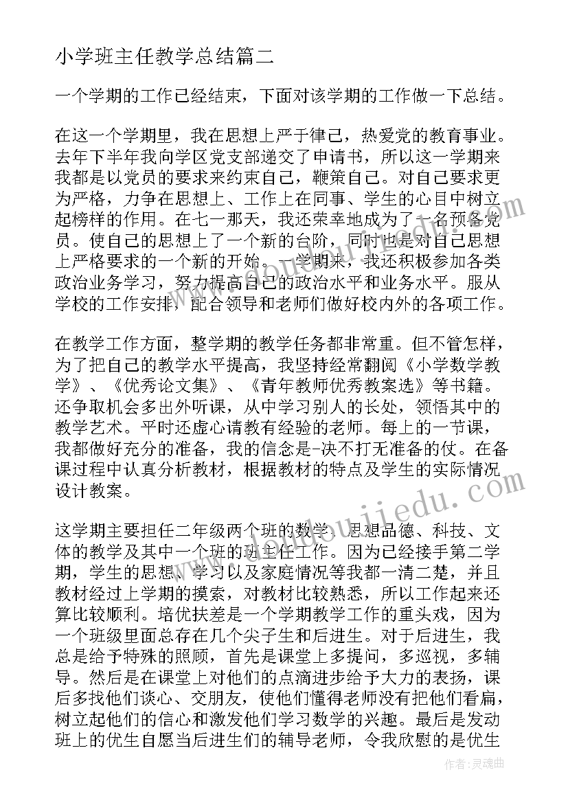 2023年小学班主任教学总结(优质10篇)