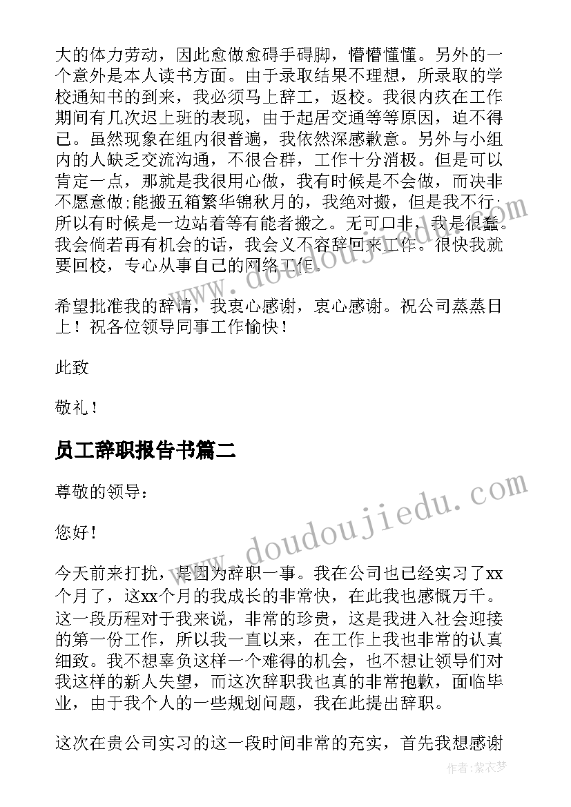 员工辞职报告书 员工个人辞职报告(实用7篇)