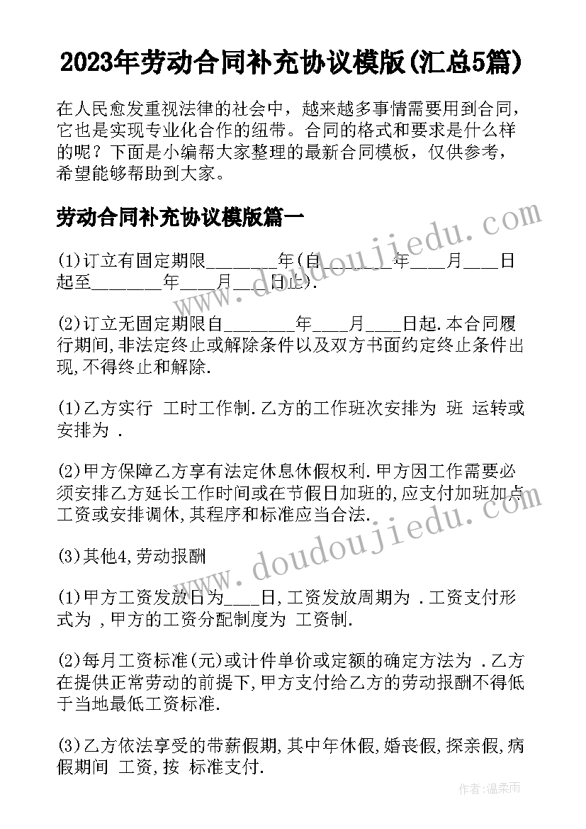 2023年劳动合同补充协议模版(汇总5篇)