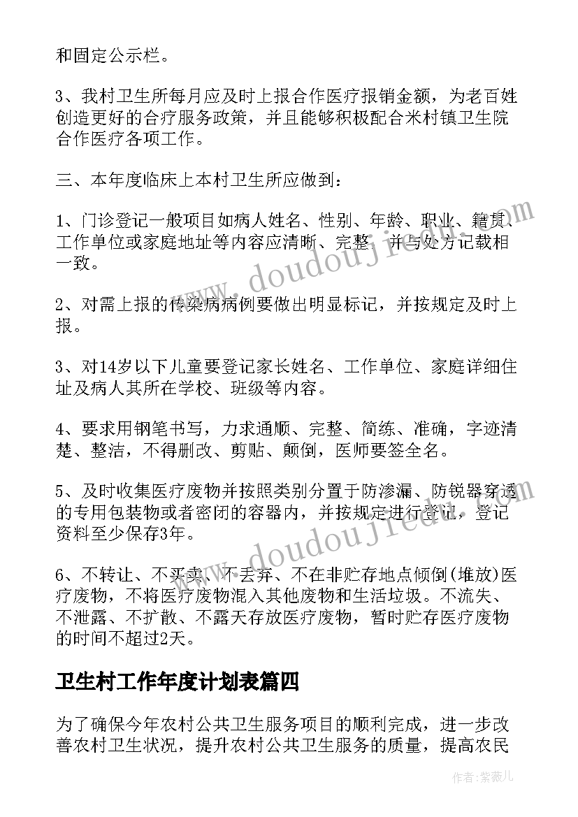 最新卫生村工作年度计划表 卫生工作年度计划(汇总5篇)