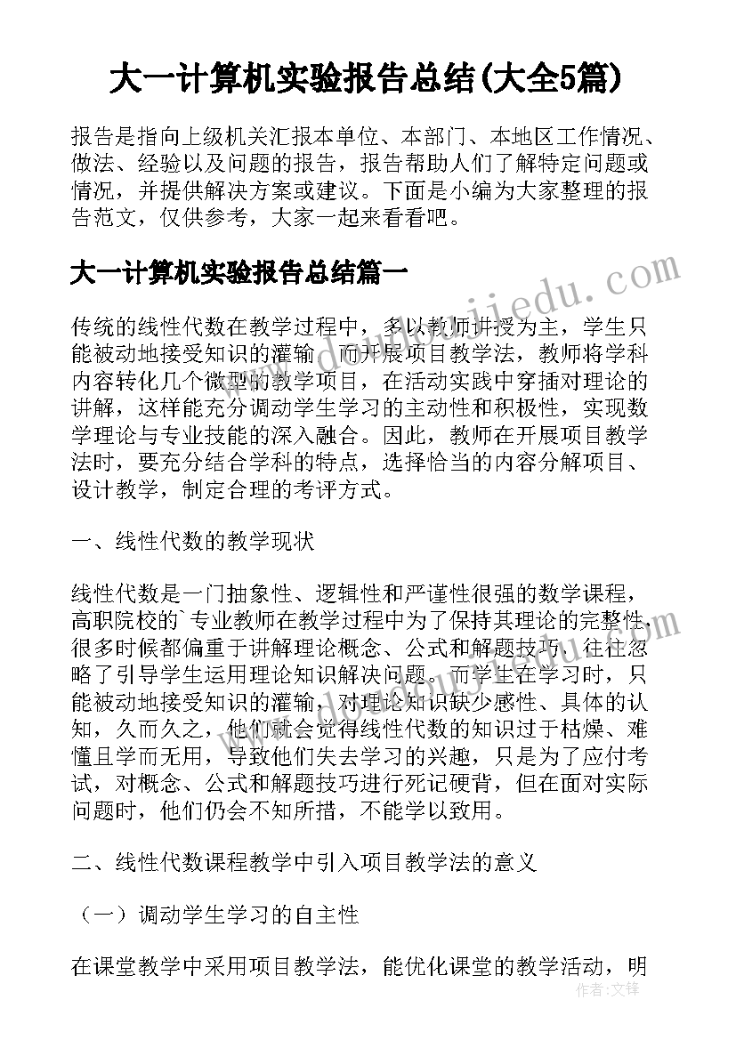 大一计算机实验报告总结(大全5篇)