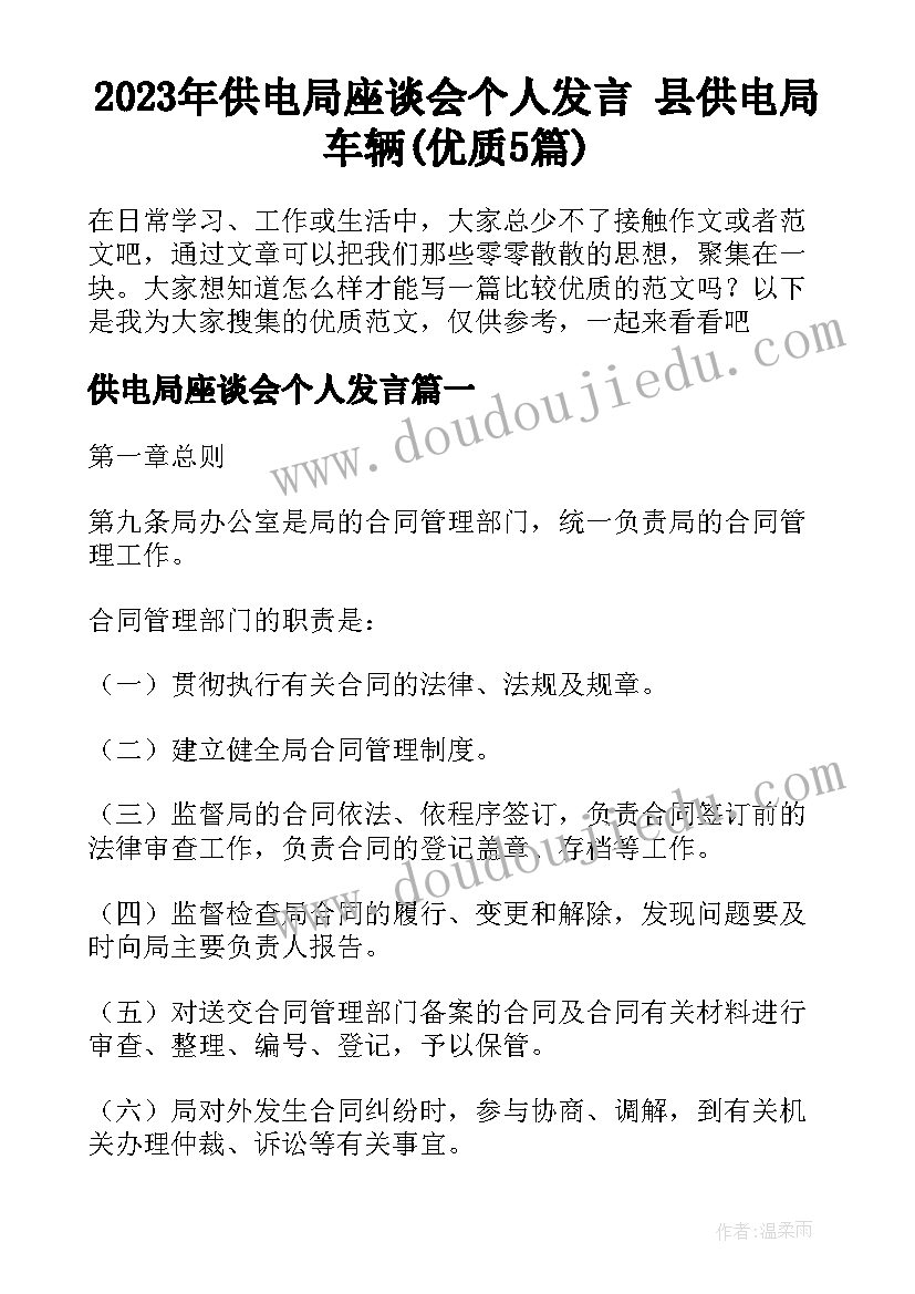 2023年供电局座谈会个人发言 县供电局车辆(优质5篇)