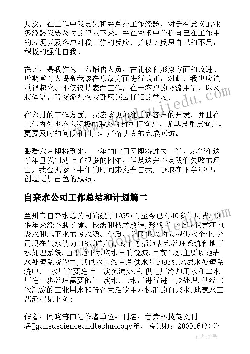 自来水公司工作总结和计划(大全5篇)