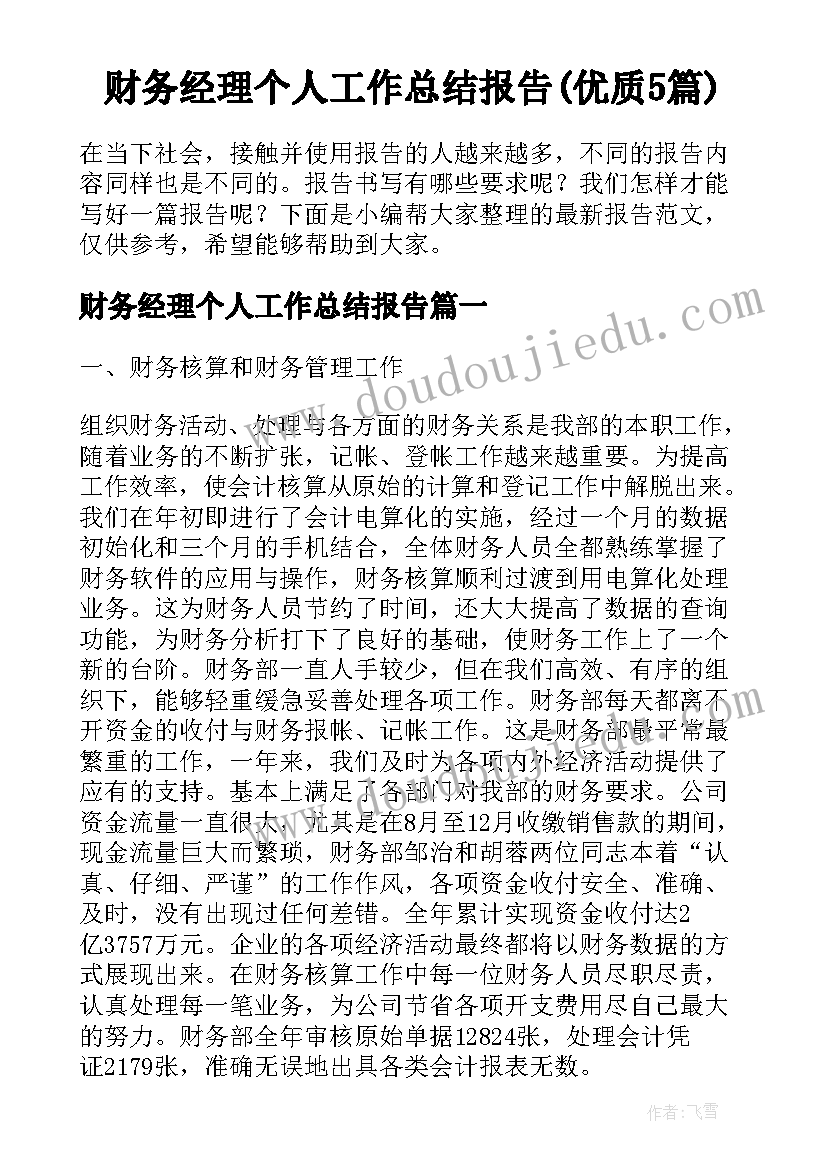 财务经理个人工作总结报告(优质5篇)