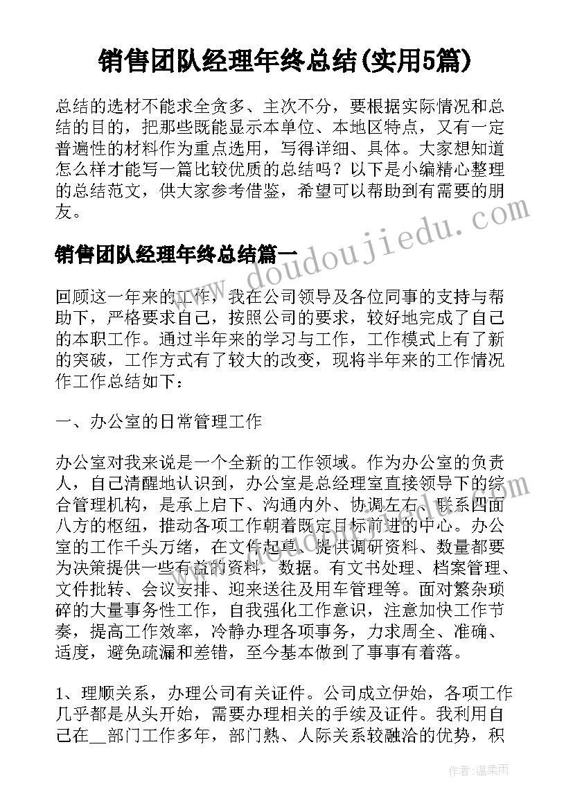 销售团队经理年终总结(实用5篇)