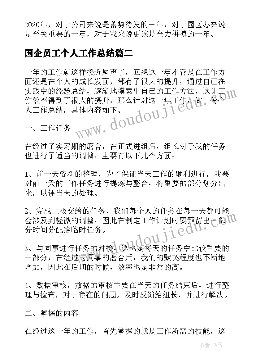 国企员工个人工作总结(通用5篇)