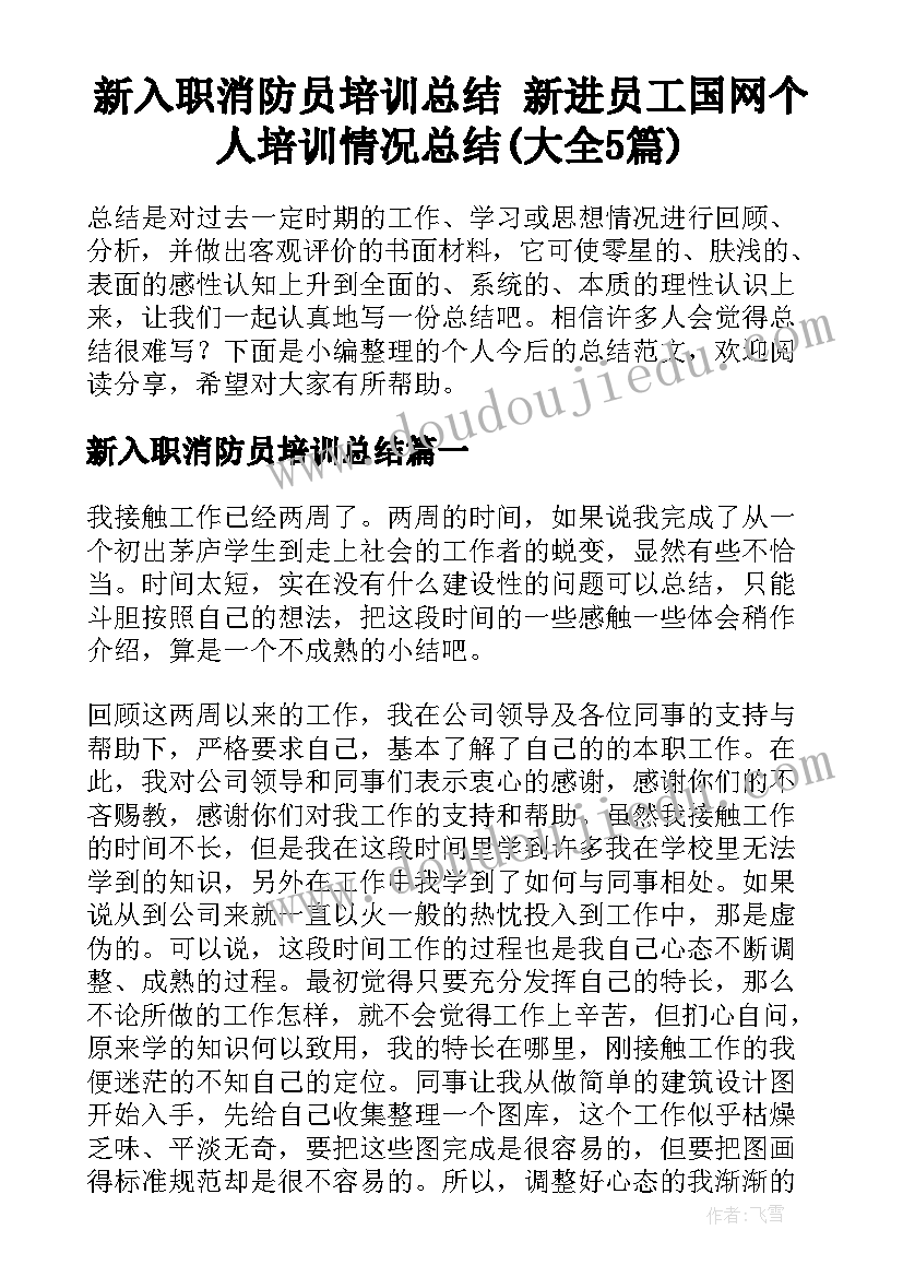 新入职消防员培训总结 新进员工国网个人培训情况总结(大全5篇)