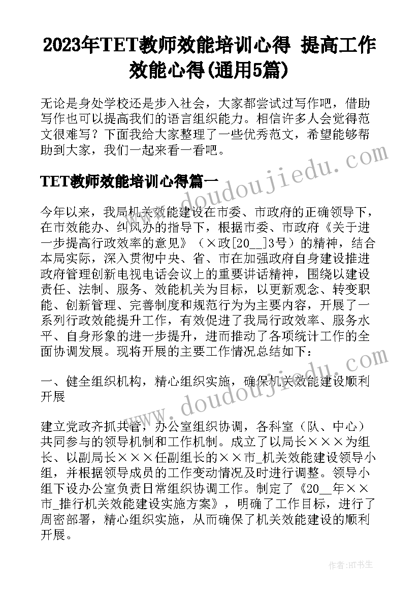 2023年TET教师效能培训心得 提高工作效能心得(通用5篇)