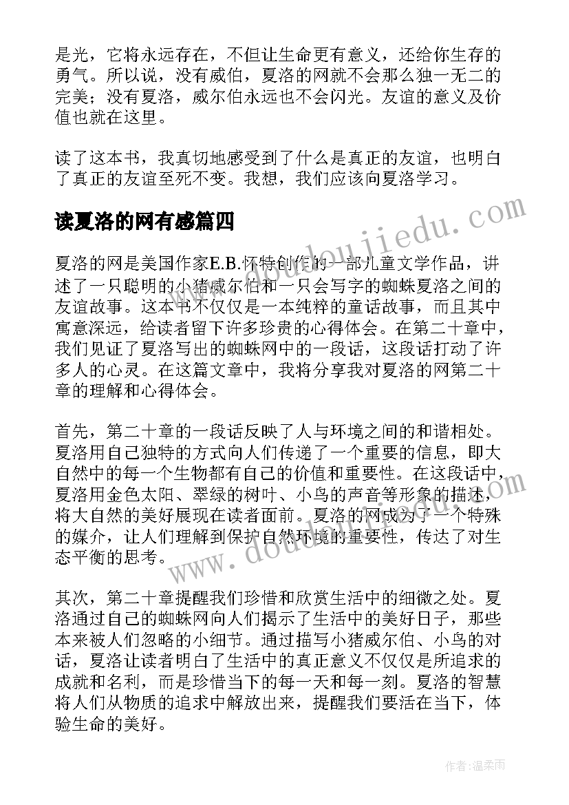 最新读夏洛的网有感 夏洛的网第二十章心得体会(大全9篇)