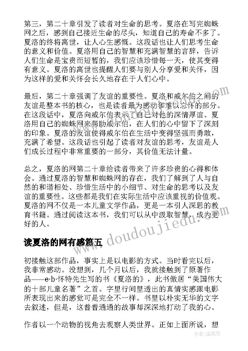 最新读夏洛的网有感 夏洛的网第二十章心得体会(大全9篇)