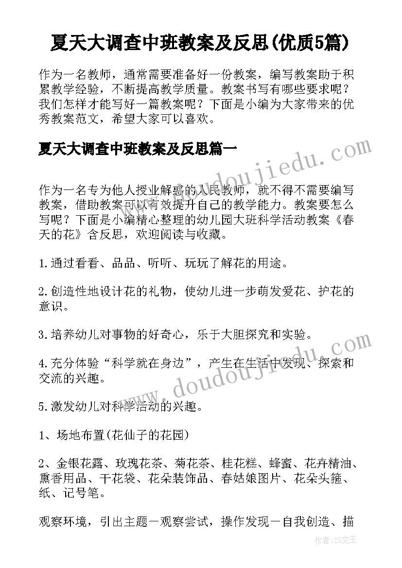 夏天大调查中班教案及反思(优质5篇)