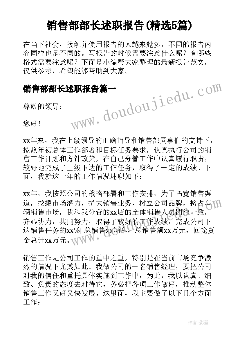 销售部部长述职报告(精选5篇)