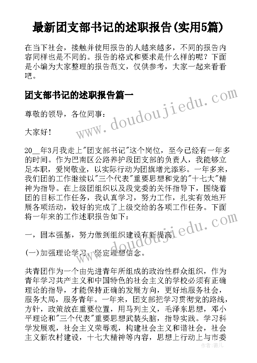 最新团支部书记的述职报告(实用5篇)