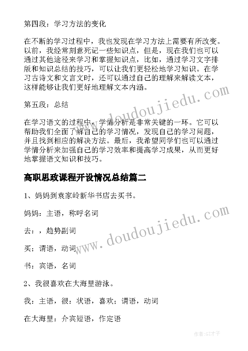 最新高职思政课程开设情况总结 A学情分析心得体会语文(大全8篇)