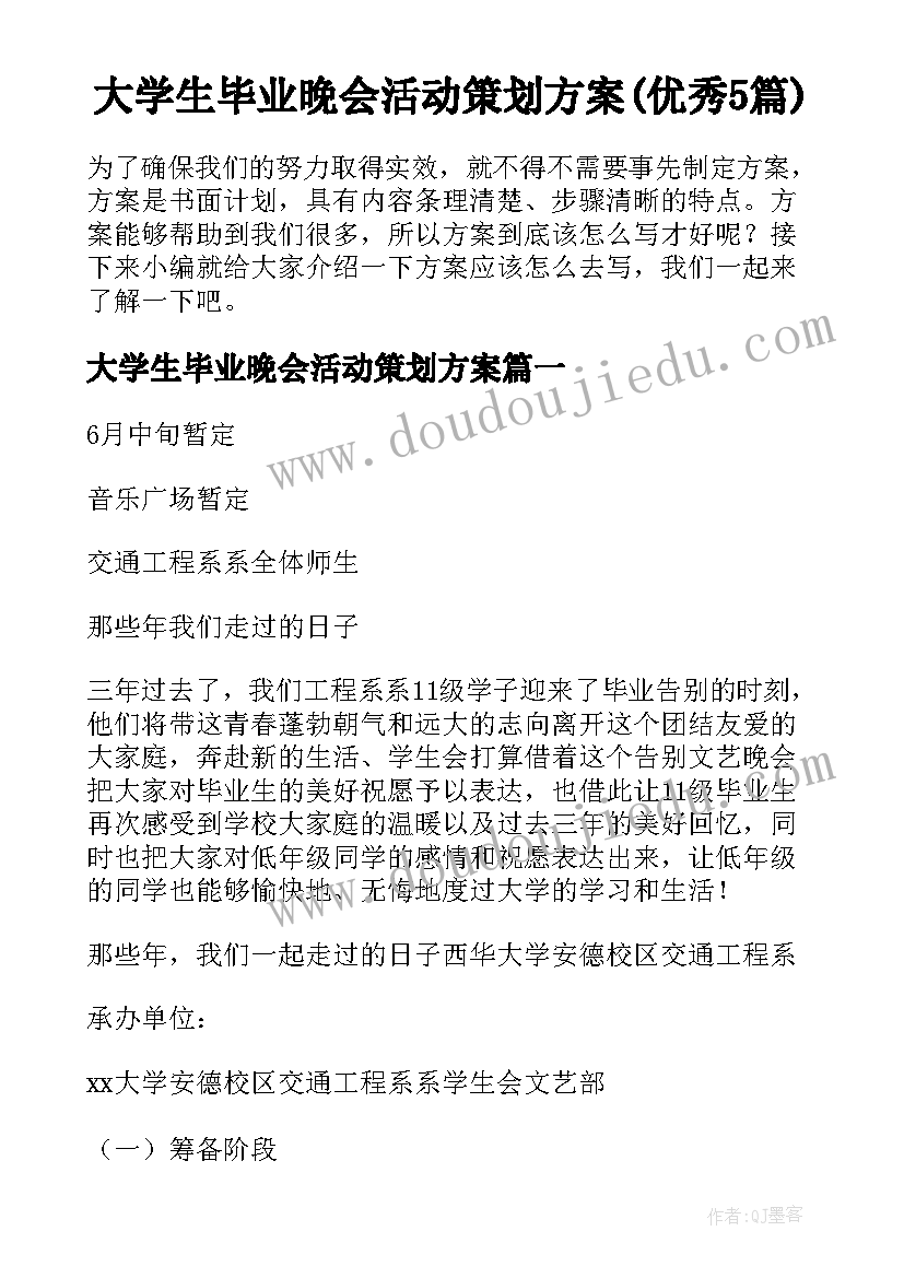 大学生毕业晚会活动策划方案(优秀5篇)