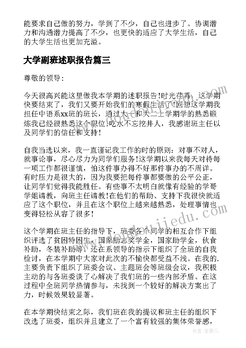 大学副班述职报告(大全5篇)