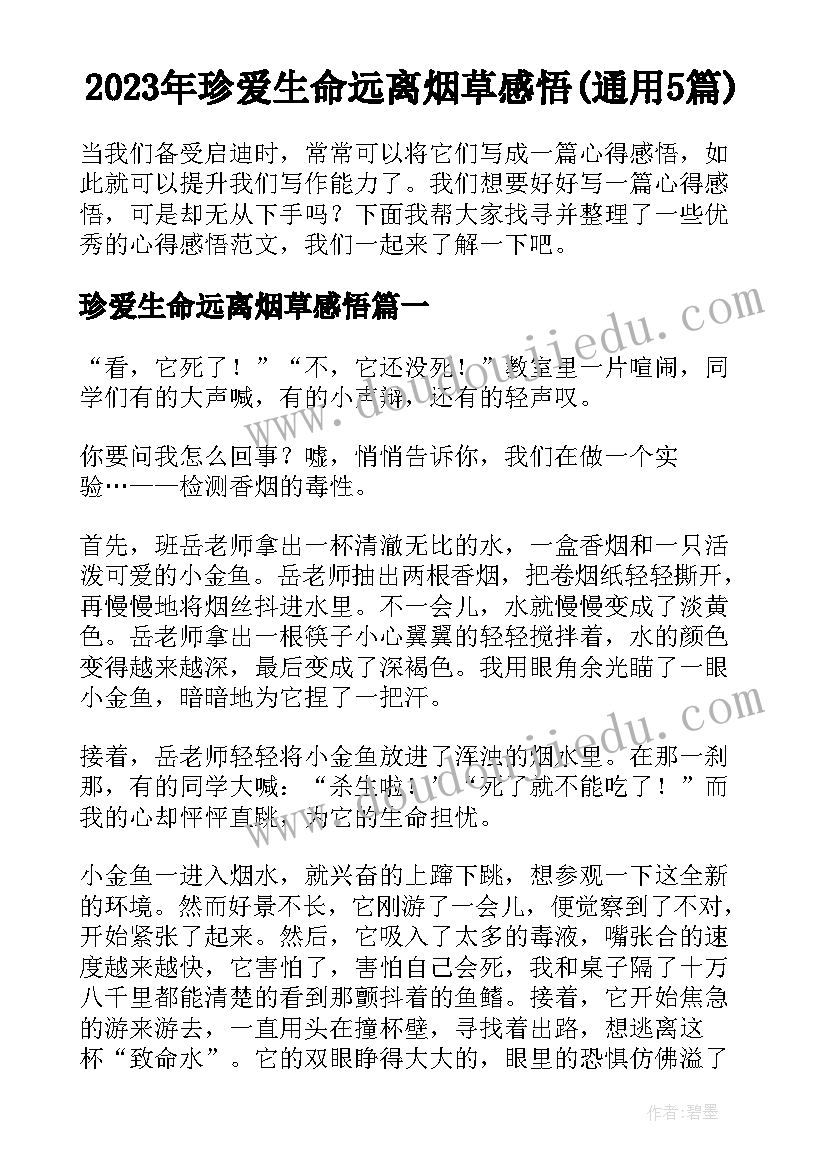 2023年珍爱生命远离烟草感悟(通用5篇)