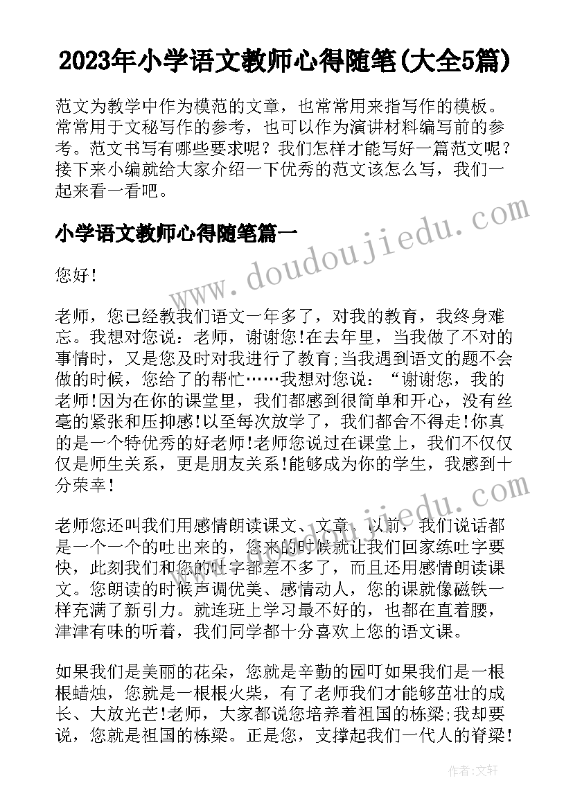 2023年小学语文教师心得随笔(大全5篇)