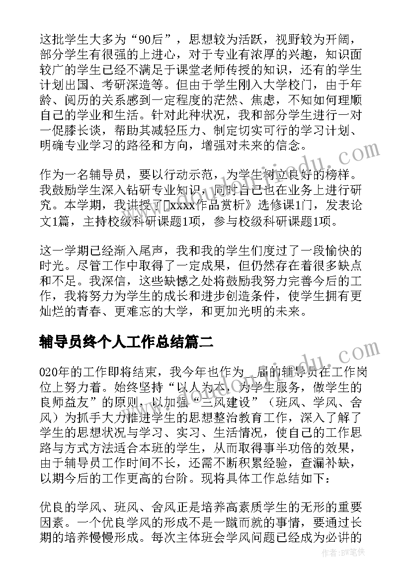 2023年辅导员终个人工作总结(模板8篇)