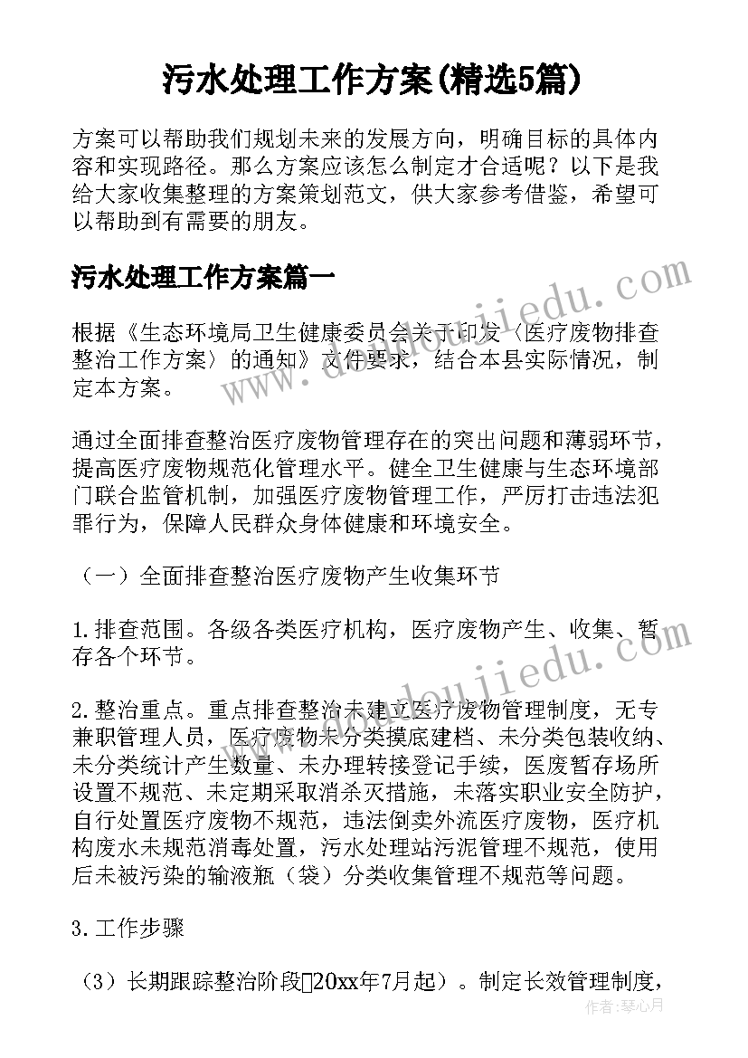 污水处理工作方案(精选5篇)