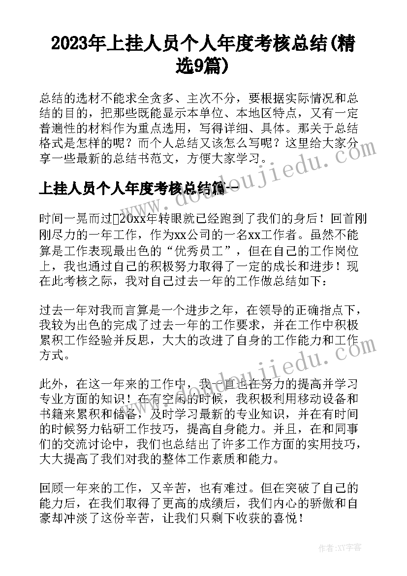 2023年上挂人员个人年度考核总结(精选9篇)