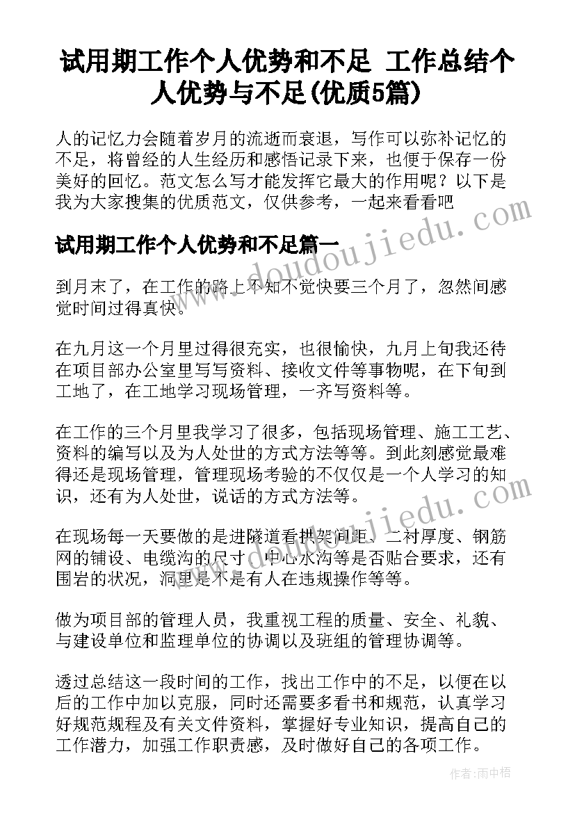 试用期工作个人优势和不足 工作总结个人优势与不足(优质5篇)