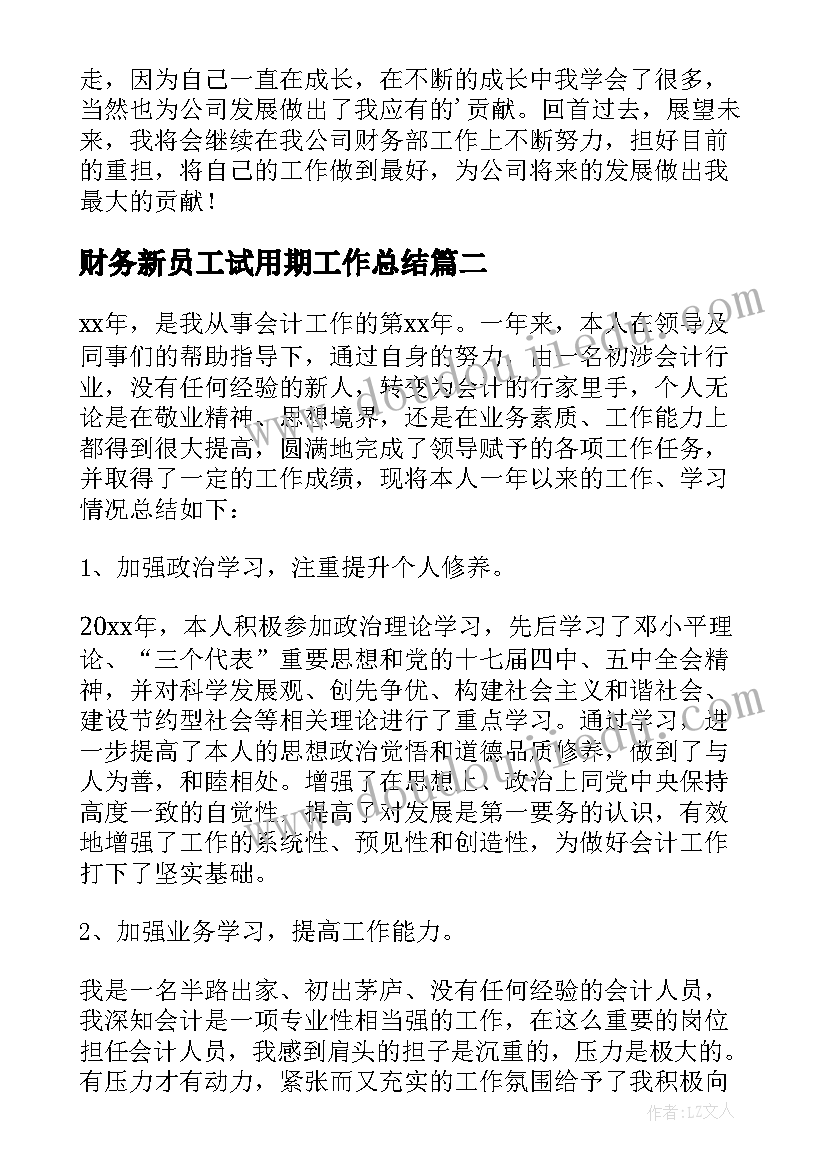 2023年财务新员工试用期工作总结 财务员工个人工作总结(精选7篇)