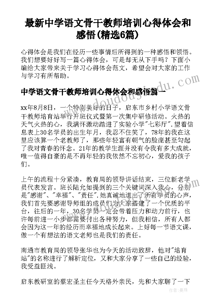 最新中学语文骨干教师培训心得体会和感悟(精选6篇)