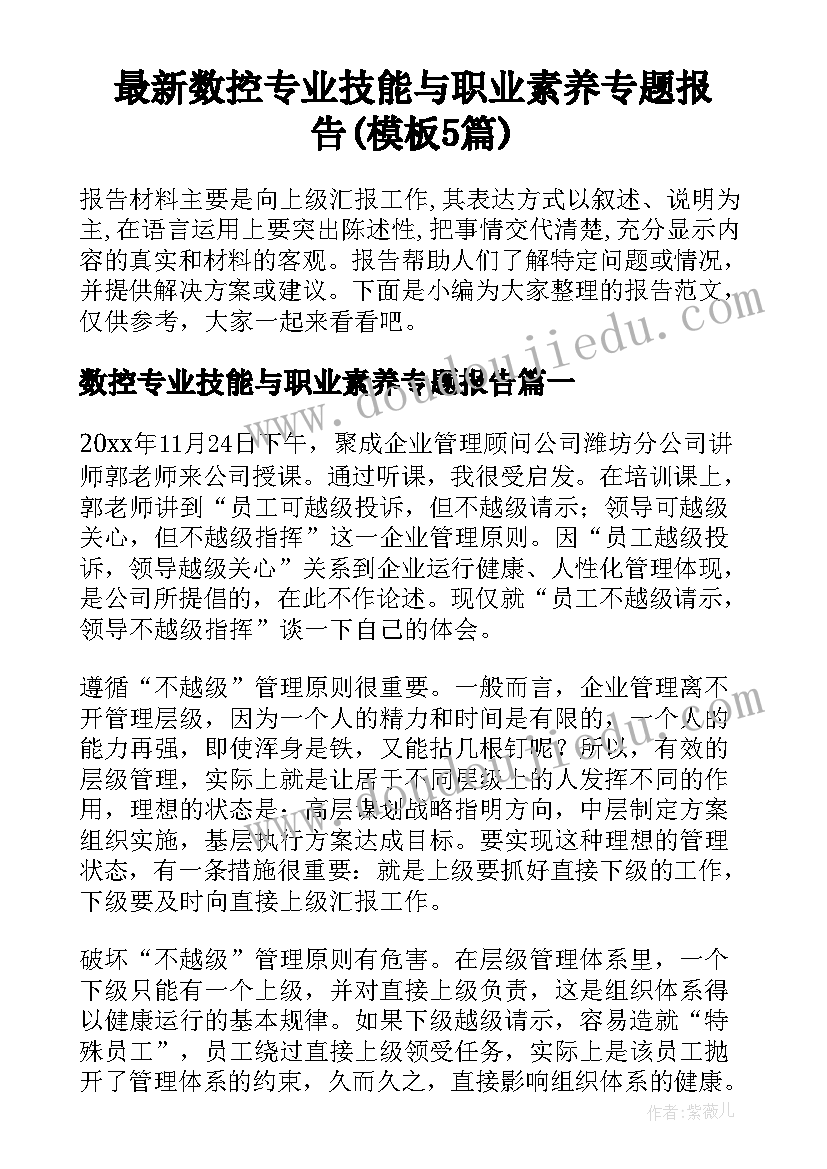 最新数控专业技能与职业素养专题报告(模板5篇)