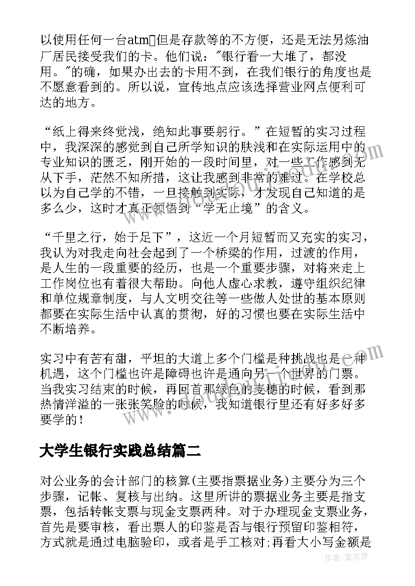 2023年大学生银行实践总结 大学生银行实习报告(汇总9篇)