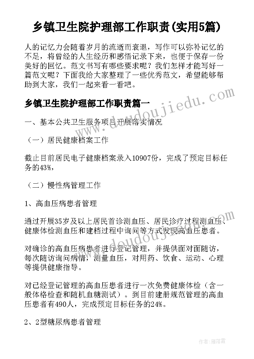 乡镇卫生院护理部工作职责(实用5篇)