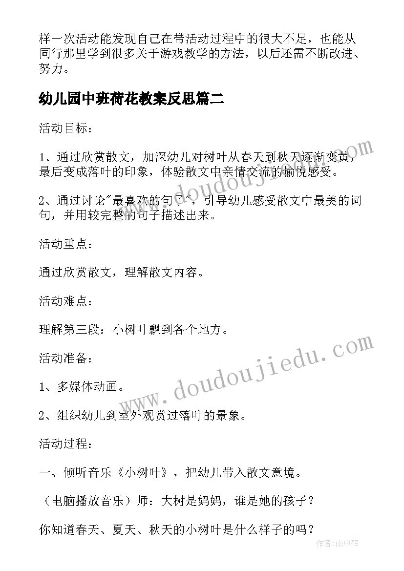 最新幼儿园中班荷花教案反思(实用9篇)