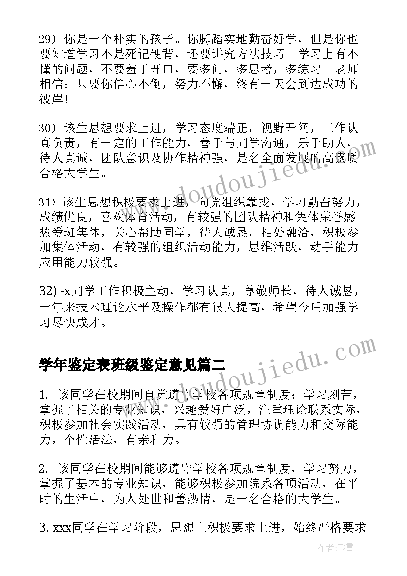 最新学年鉴定表班级鉴定意见(汇总5篇)