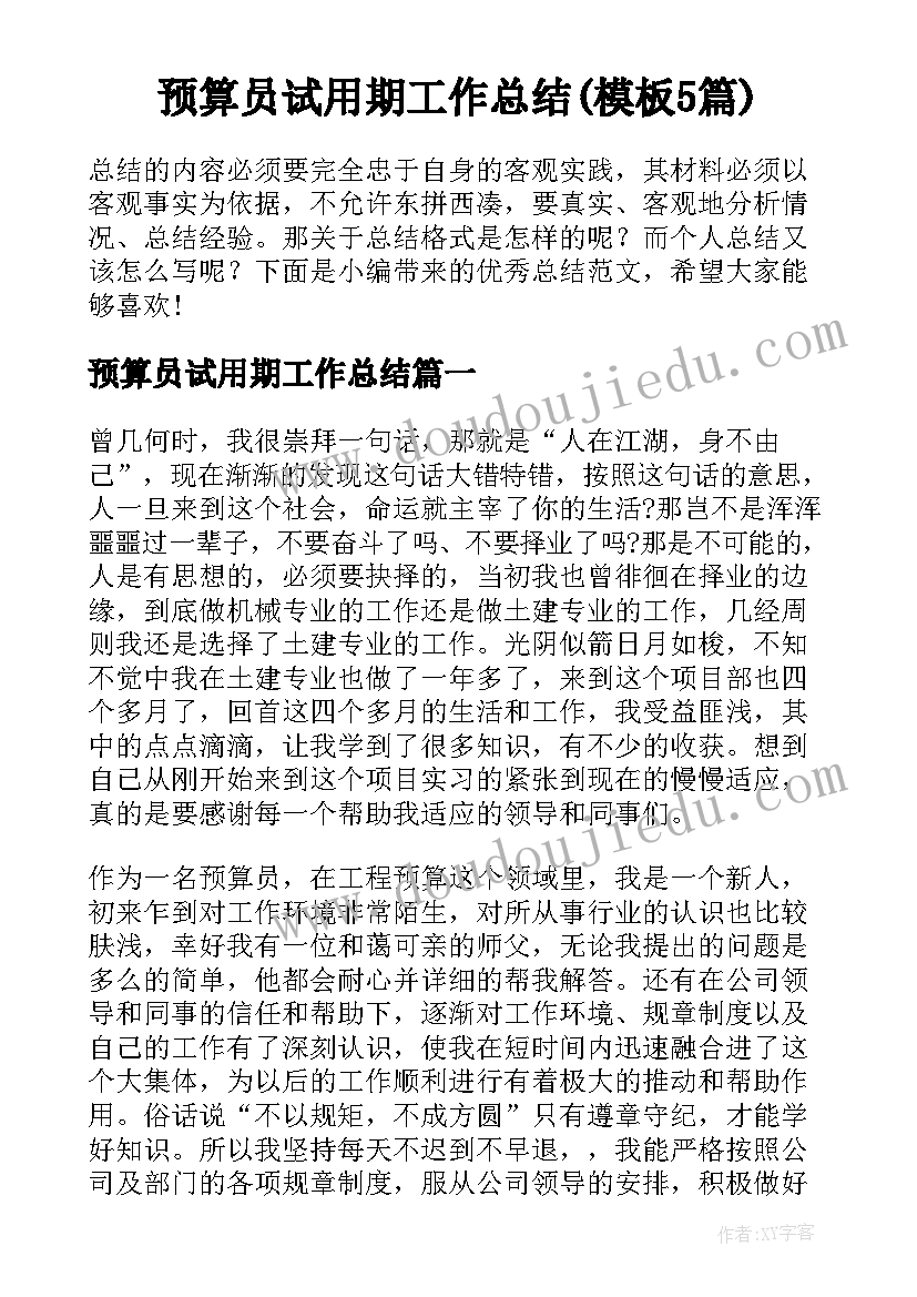 预算员试用期工作总结(模板5篇)