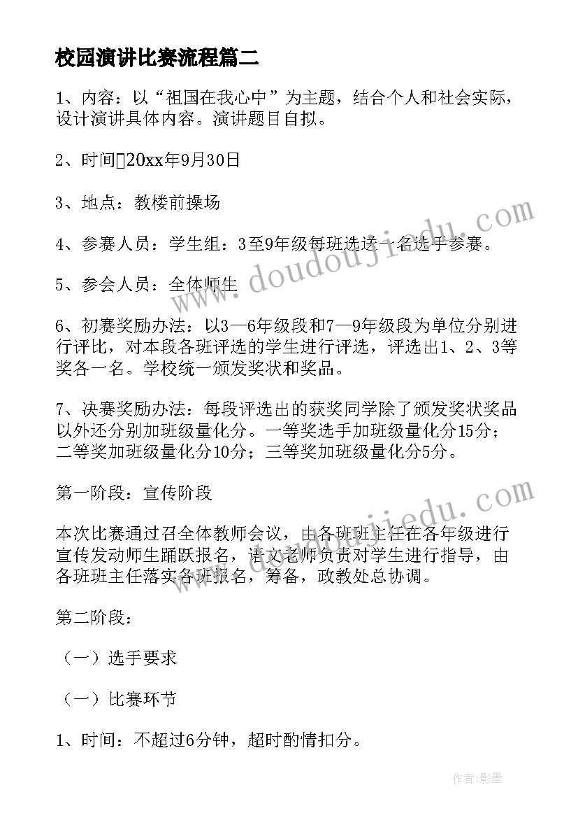 2023年校园演讲比赛流程(通用8篇)