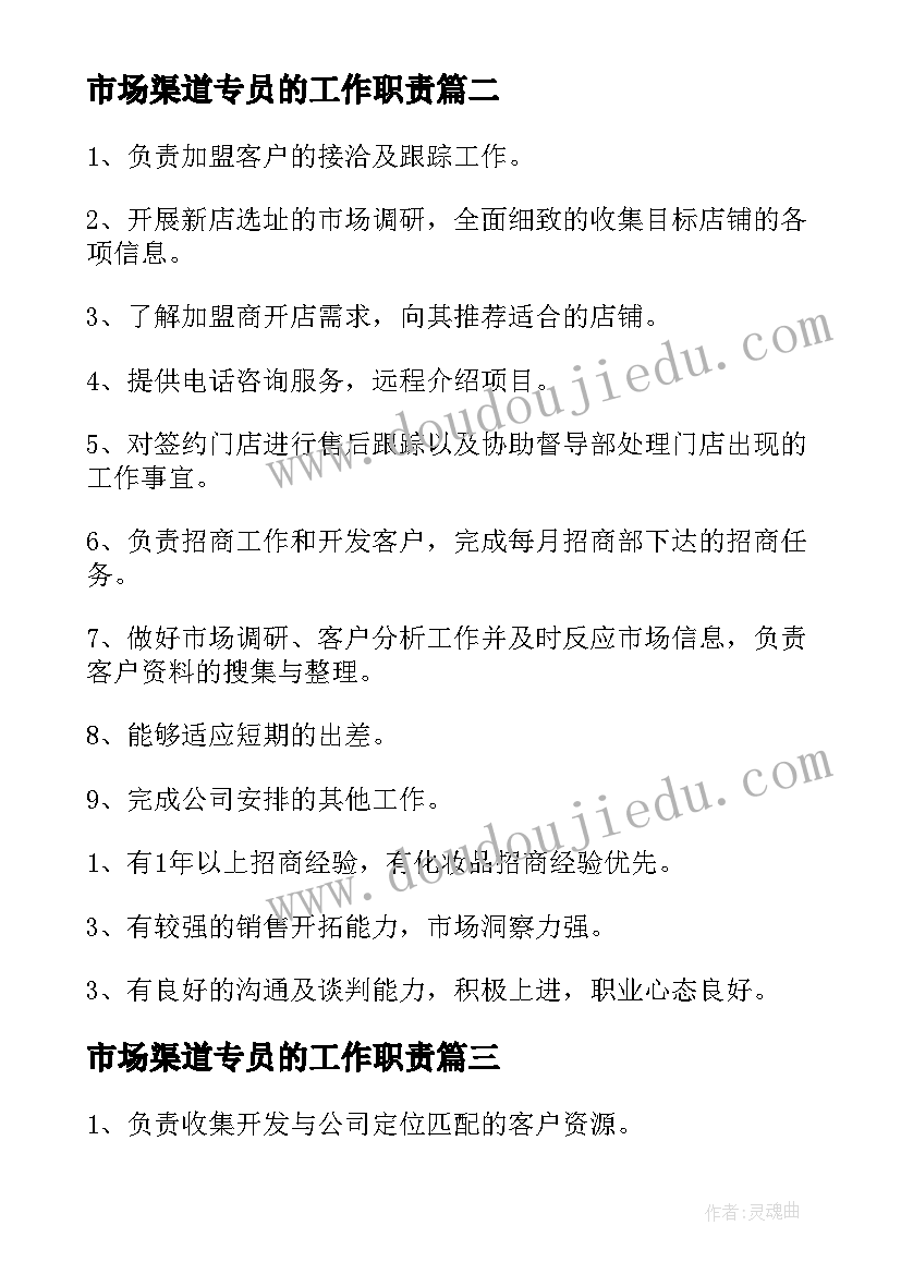 2023年市场渠道专员的工作职责(模板5篇)