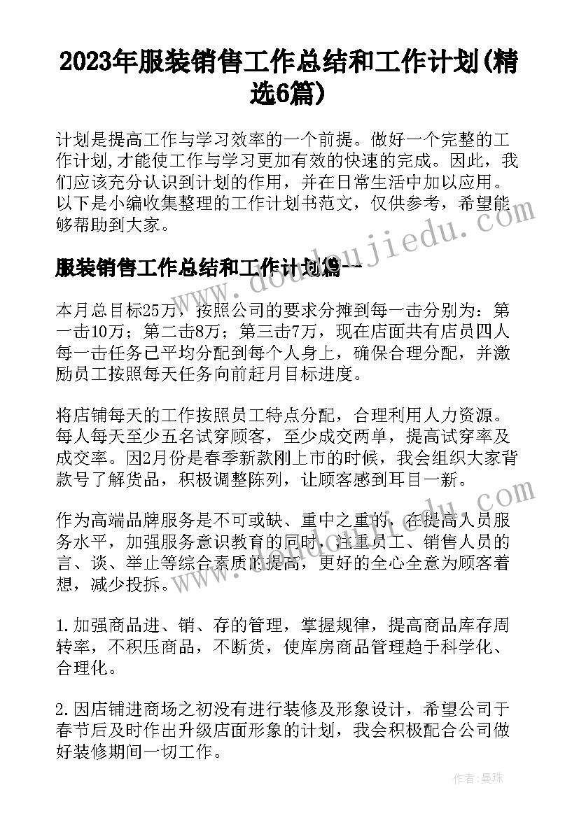 2023年服装销售工作总结和工作计划(精选6篇)