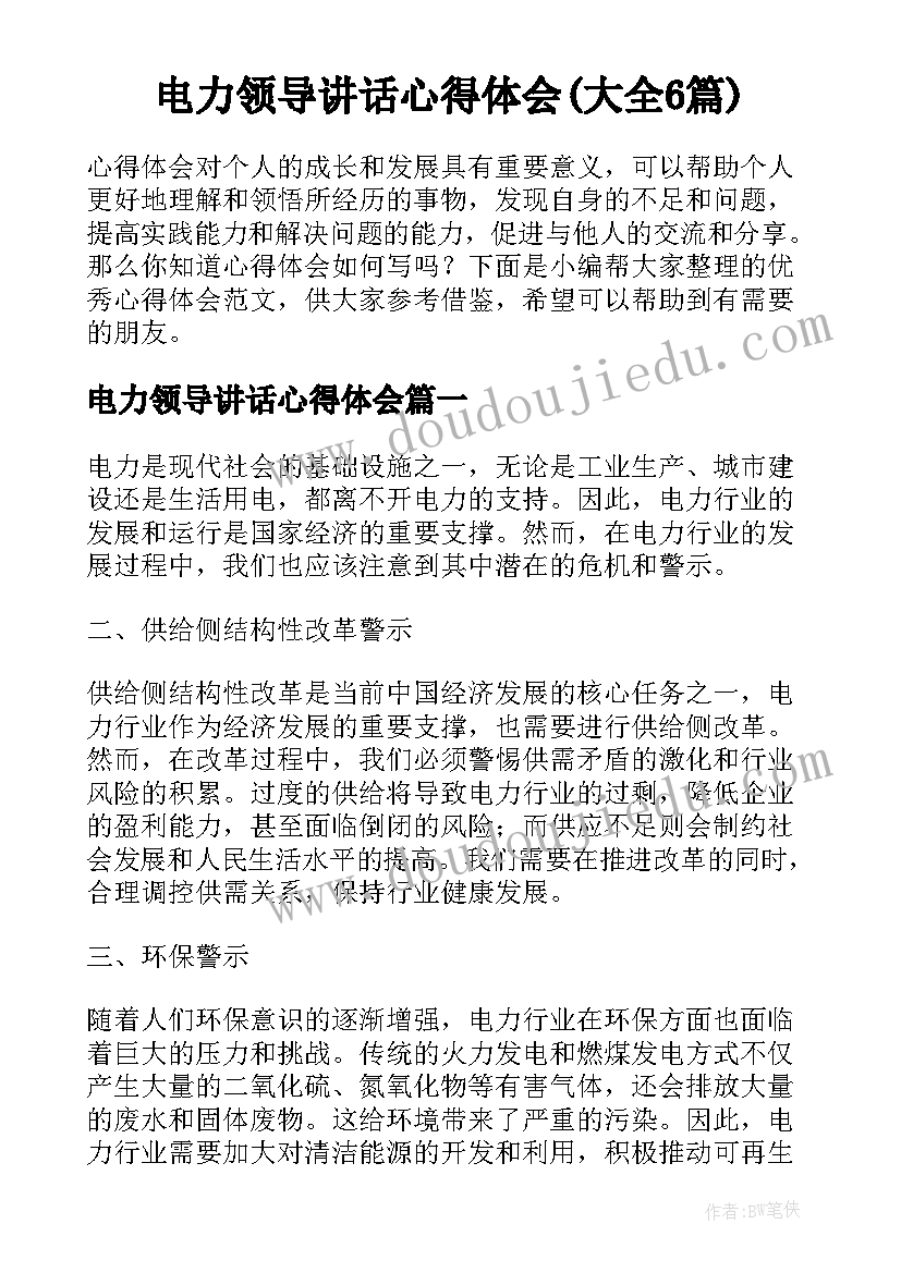 电力领导讲话心得体会(大全6篇)