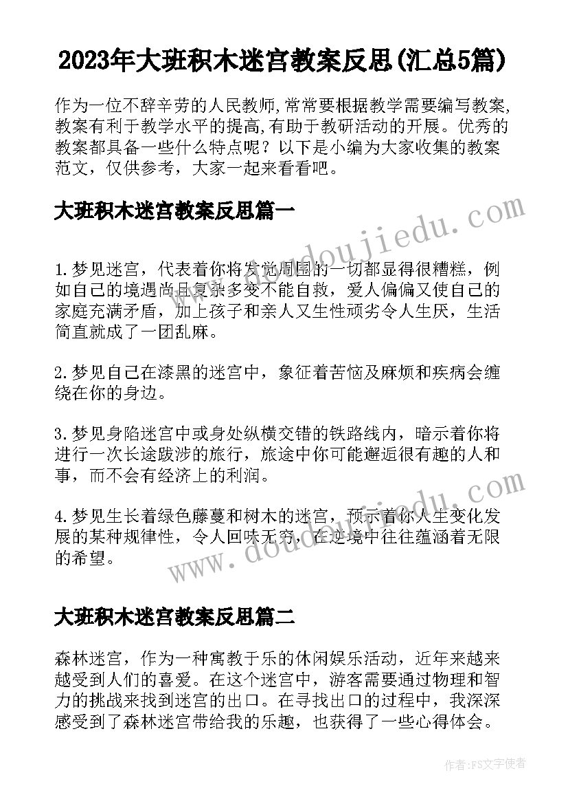 2023年大班积木迷宫教案反思(汇总5篇)