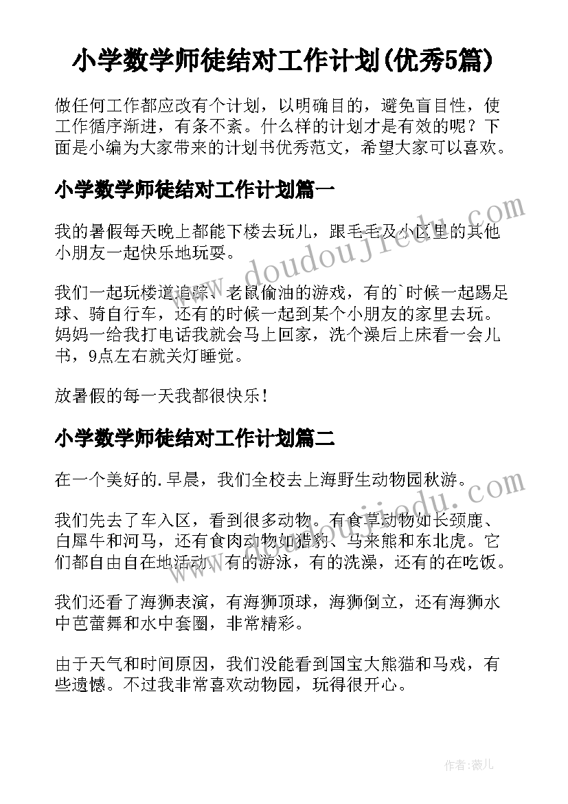 小学数学师徒结对工作计划(优秀5篇)