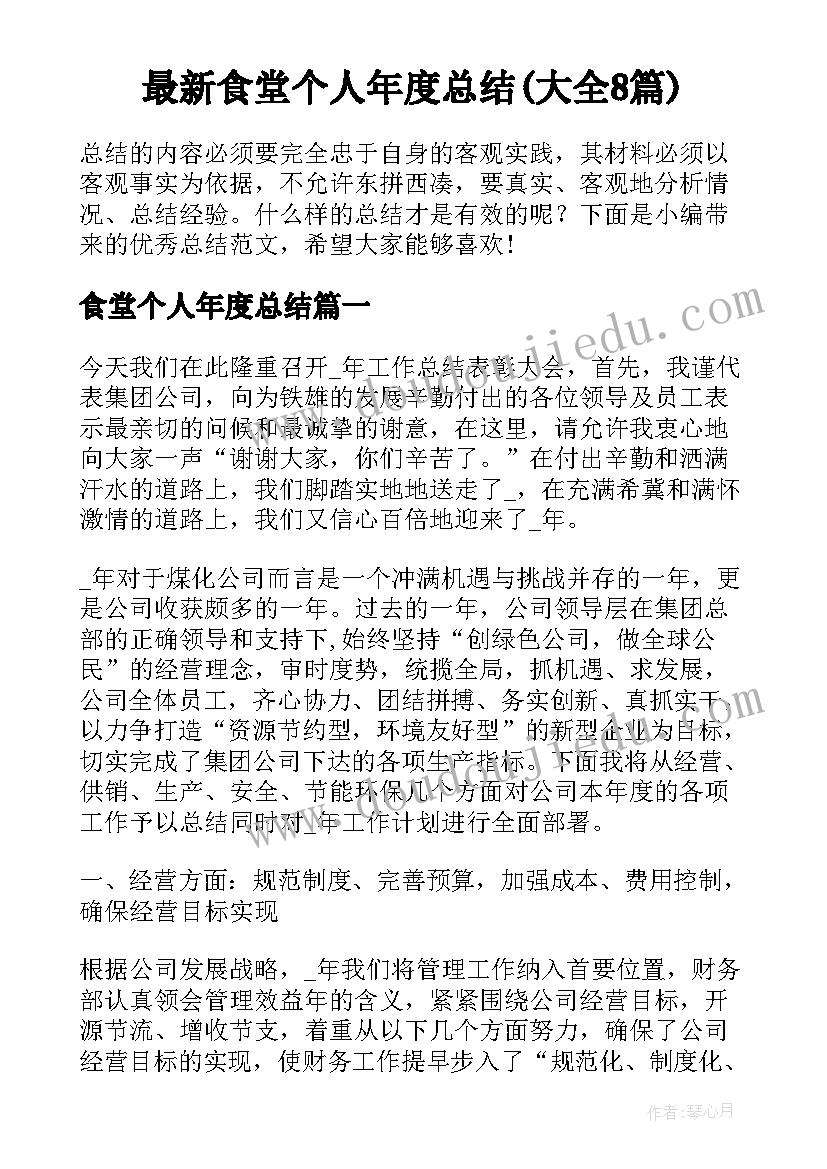 最新食堂个人年度总结(大全8篇)