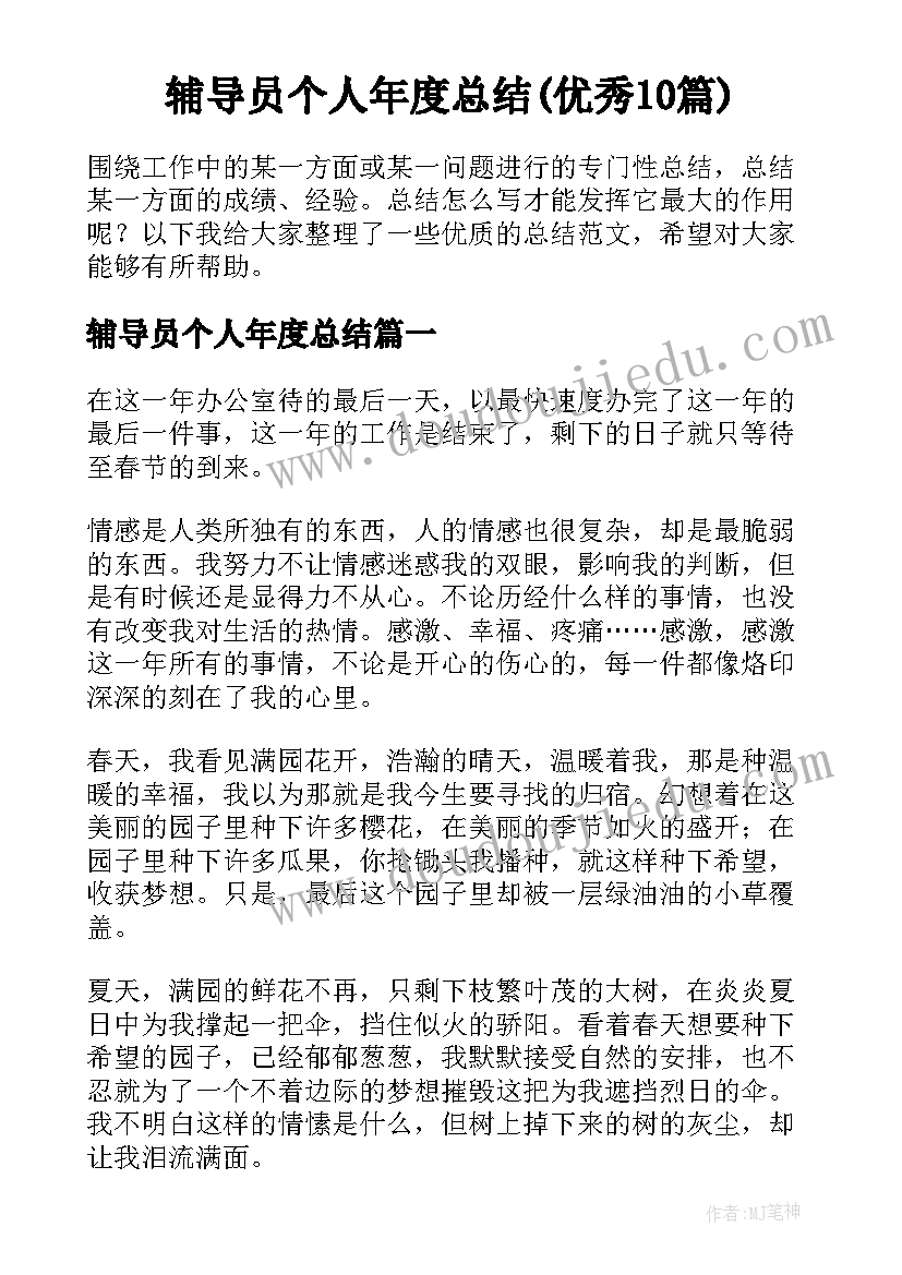 辅导员个人年度总结(优秀10篇)