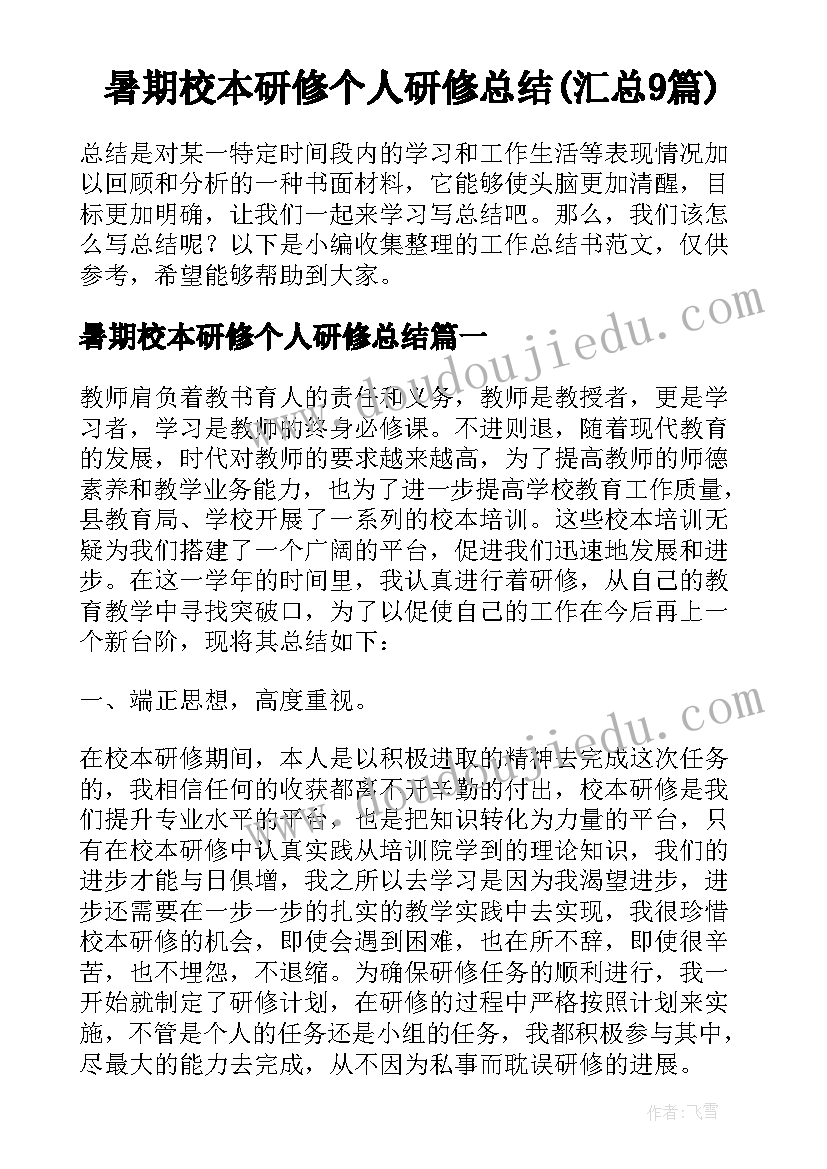 暑期校本研修个人研修总结(汇总9篇)