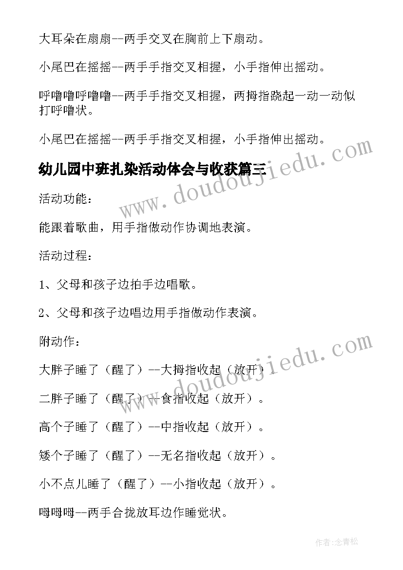 幼儿园中班扎染活动体会与收获(优质5篇)