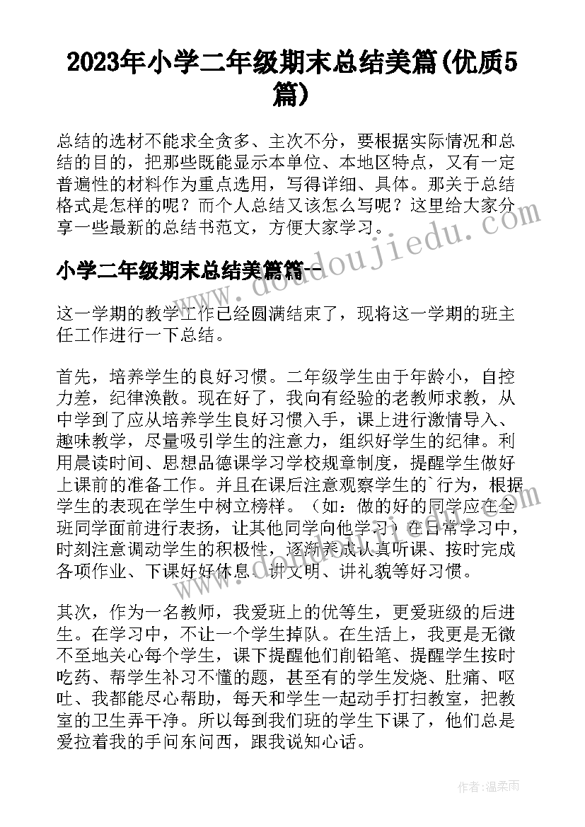 2023年小学二年级期末总结美篇(优质5篇)