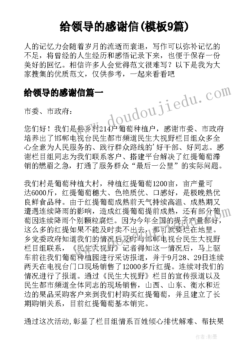 给领导的感谢信(模板9篇)