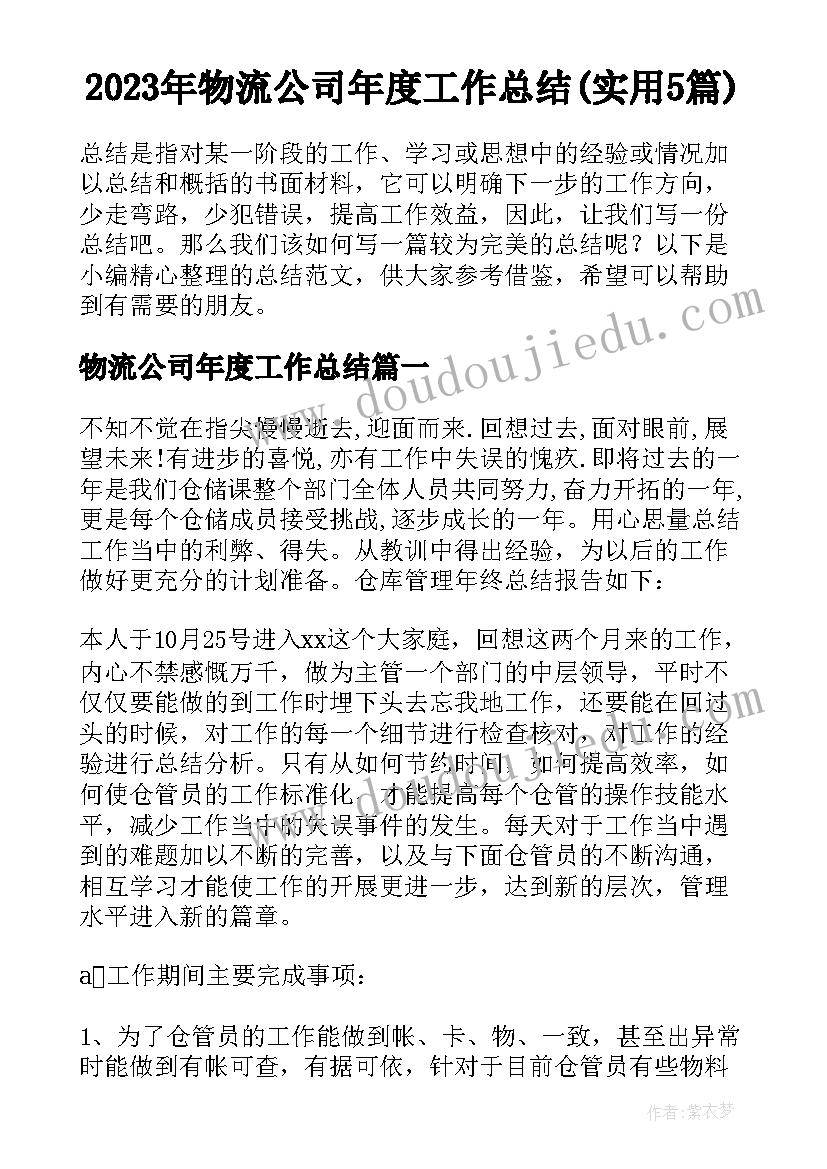 2023年物流公司年度工作总结(实用5篇)